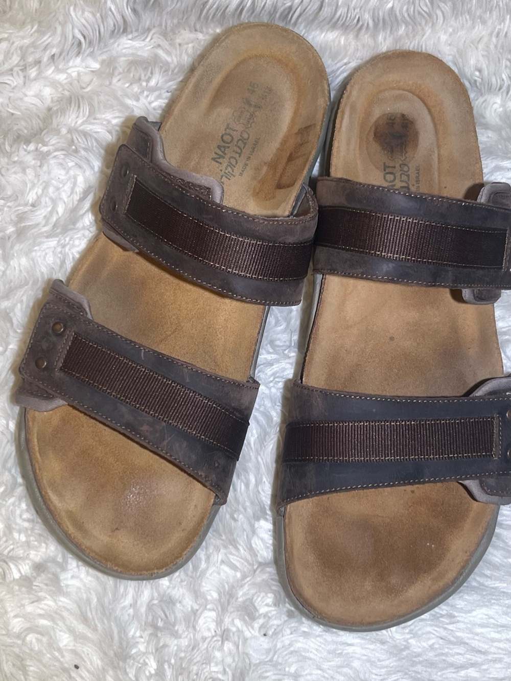 Naot Men's Brown Double-Strap Leather Slide Sandals size 13